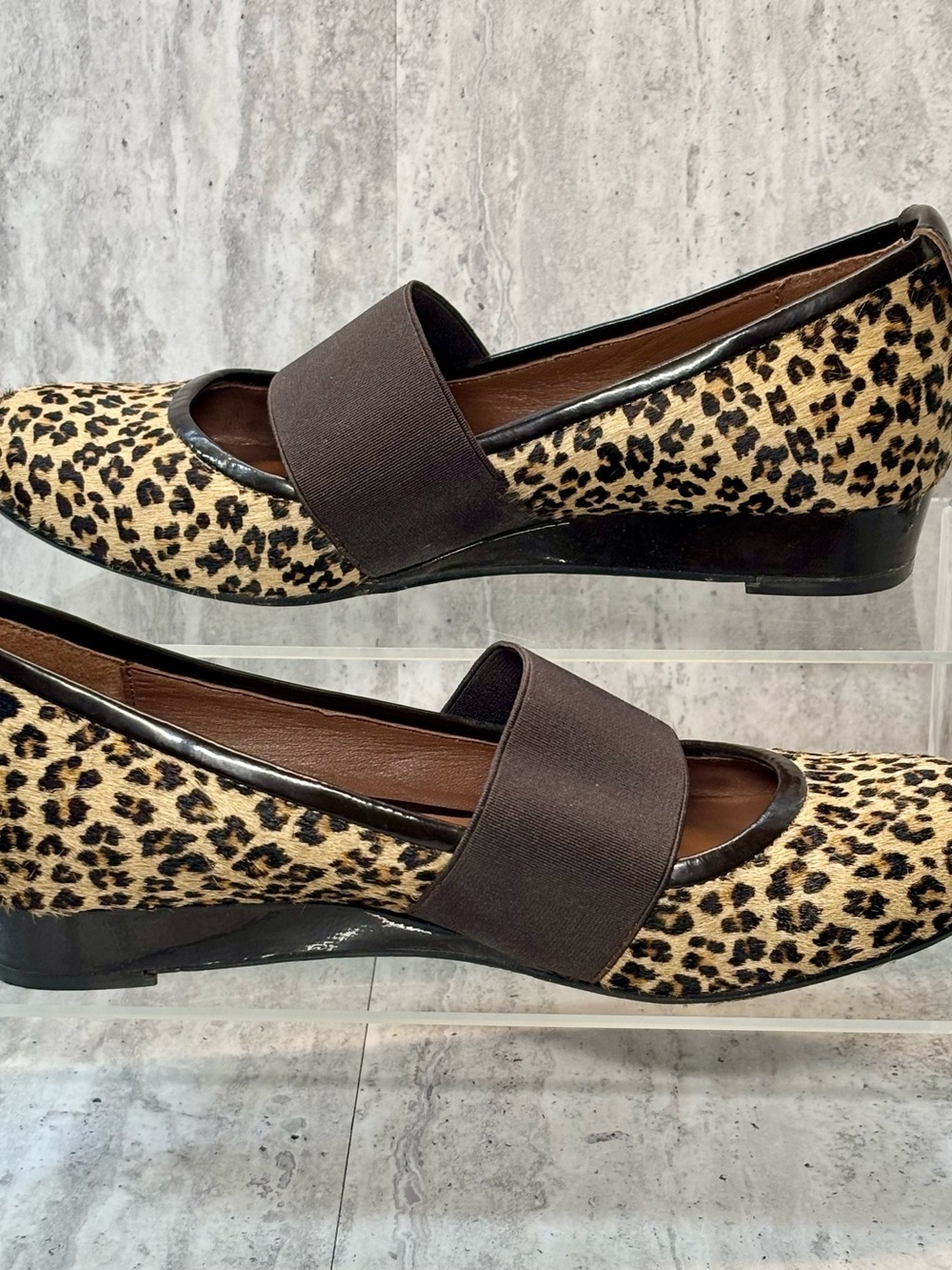 Donald J Pliner Calf Hair Black Brown Wedge Flats Mary Janes 8M